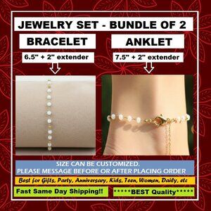 💖Minimalist 14K GOLD TONE WHITE PEARL Jewelry Set - Bracelet & Anklet, RC104